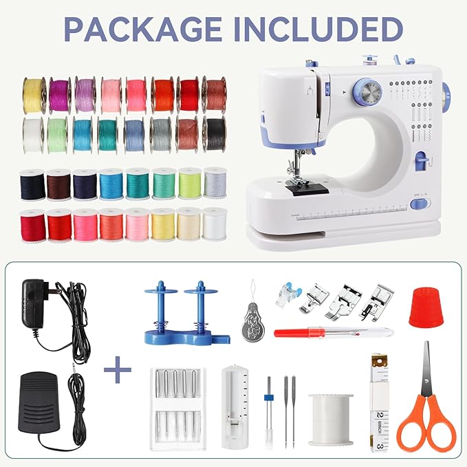 Sewing Machine for Beginners, Portable Electric Sewing Machine with 16 Stitches, Foot Pedal and Accessories Kit for Home DIY Sew Projects, Purple