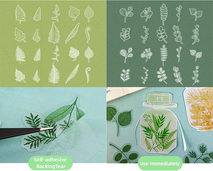 120 Pieces Leaf Vein Aesthetic Stickers, 6 Pack Nature Botanical Decals for Scrapbooking, Bullet Journals, Planners, Card Making, Resin Art, and Adult DIY Crafts