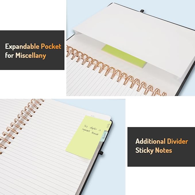 Forvencer A4 Lined Spiral Journal Notebook with 300 Numbered Pages, 11" X 8.5" Thick Journals for Writing with 100GSM Paper, Hardcover Notebooks with Contents for Work, School, Black