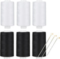 All Purpose Thread Polyester 3 White 3 Black, 400 Yards Each with 16 Needles for Hand Sewing, and Thread for Quilting Piecing Sewing Machines