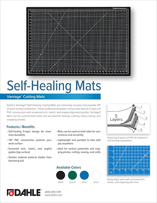 Dahle Vantage 10474 Premium Self-Healing Cutting Mat, 36"x48", 1/2" Grid, 5 Layers for Max Healing, Perfect for Crafts & Sewing, Green