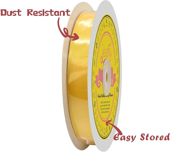 Double Face Maize Yellow Satin Ribbon 5/8 inch X 50 Yards Polyester Maize Yellow Ribbon for Gift Wrapping Very Suitable for Weddings Party Hair Bow Invitation Decorations and More