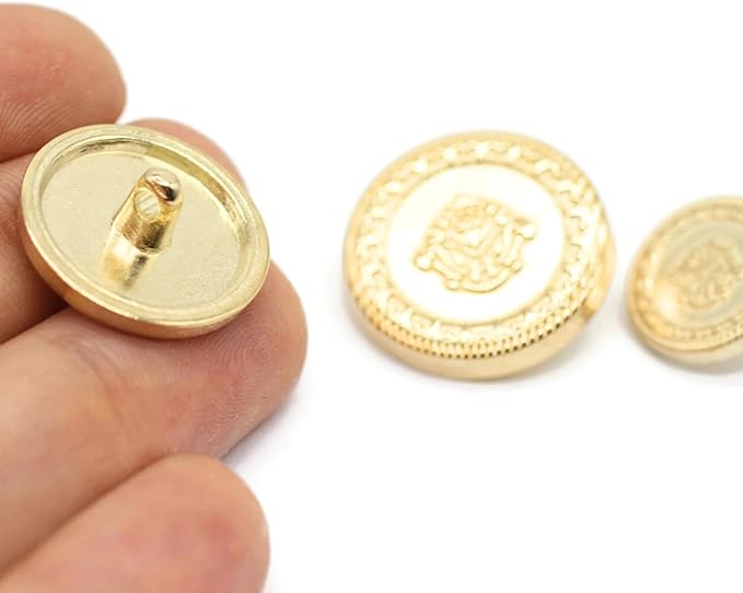 Gold Metal Shank Buttons - 12 Pcs - 3 Size Options - Floral Round Metal Shank Buttons for Men Women Blazer Coat Uniform Shirt Suit and Jacket Sewing Craft DIY N4902