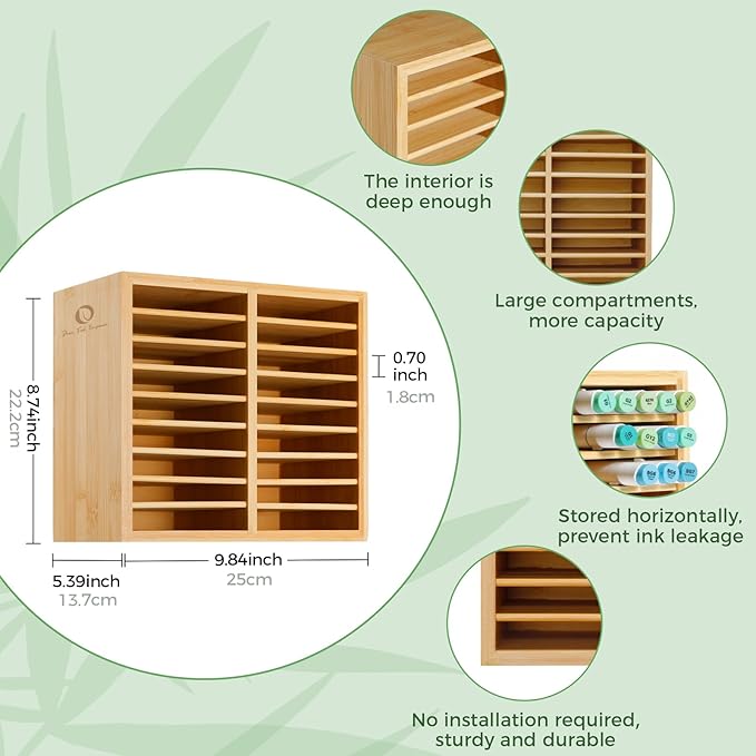 Ohuhu Bamboo Marker Organizer, Wooden Desktop Storage Hold 126 Markers, Pens, Pencils, Art Brushes Stationary Organizer Pencil Holder with 18 Compartments for Home, Classroom, Office Decor