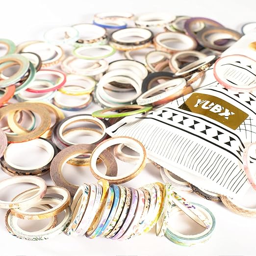 YUBX Exrta Slim Washi Tape Set Random Patterns 80 Rolls+ Bundle Gold Foil Super Skinny Decorative Masking Tape Scrapbook Tape for DIY Craft Art Projects Journal Gift Wrapping (Gold Foil Detailing)
