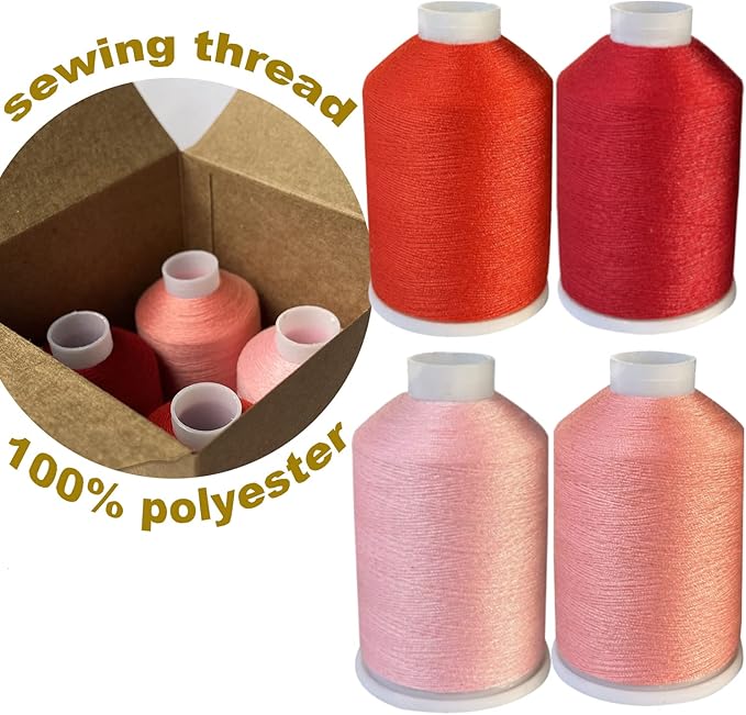 Sewing Thread 4 Colors Set 40s/2 for Sewing Machine，Quilting，Hand Sewing Total 4000yards（red Series）