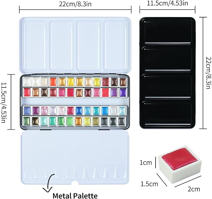 ARTSY Metallic Watercolor Paint Set – 48 Glitter Colors in A Metal Case with Palette Perfect for Artists, Hobbyists, Students, Beginners