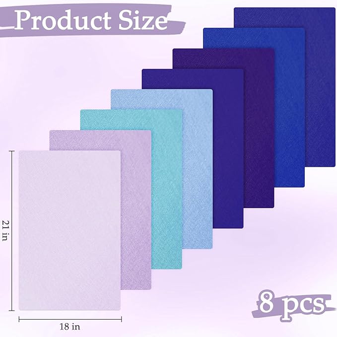 18 * 21inch Cotton Fabric Premium, Solid Precut Fabric Pure Quilting Fat Quarter Bundles Patchwork for Sewing DIY Craft (Blue Purple, 8PCS)