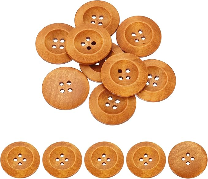 uxcell 100Pcs Wooden Buttons, 30mm(1 3/16") 4 Hole Round Wood Sewing Button Craft for Sewing DIY Craft Clothing, Light Brown