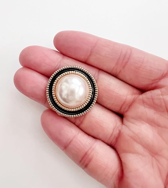 PEPPERLONELY 10PC Faux Pearl Metal Buttons for Clothing, Jeans, Crafts, Pants, Blazer, Sewing, Jacket, Jewlery Making (Gold/Black, 25mm)
