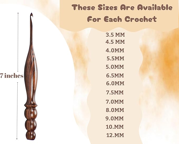 Wooden Crochet Hooks Set of 13 for Arthritic Hands | Ergonomic Soft Grip Handcrafted Knitting Needle for Crocheting and Knitting (Brown (Crochet - 3))
