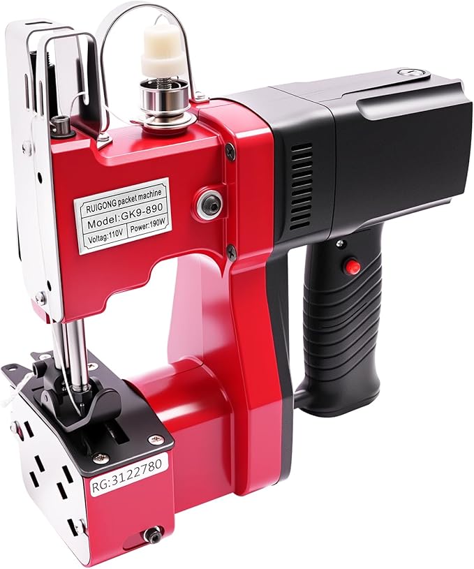 Bag Sewing Machine Battery Powered Handheld High Speed Bag Sealing Machine Industrial Bag Closing Machine for Burlap Sack, Canvas, Feed Sacks, Woven (Red)