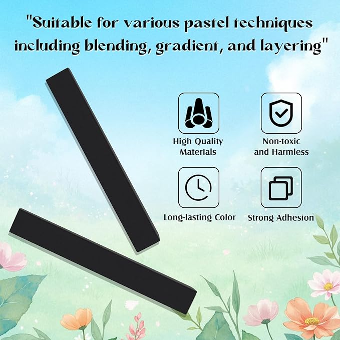 48 Pcs Soft Chalk Pastels Set Soft Pastel for Artists Square Sketch Chalk Non-toxic Artist Pastel Sticks for Professional Artists Students and Art Lovers(Black,60×8×8mm)