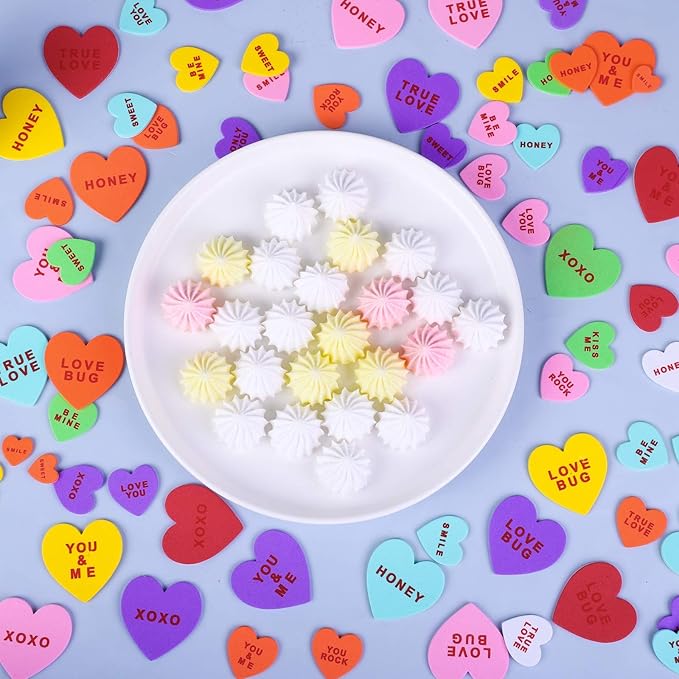 Ruisita 500 Pieces Valentine's Day Heart Shaped Foam Stickers in Pure Color Printed Letters 8 Colors 3 Sizes Self-Adhesive Stickers for Valentine's Day Scrapbooking Craft Decorations