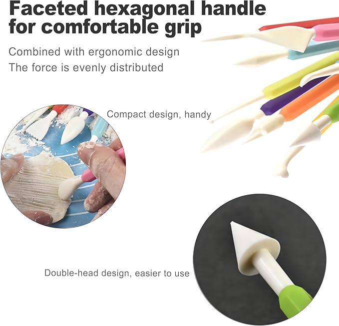 CoguZed 9 Pcs Clay Sculpting Tools Kit, Double Head Pottery Modeling Clay Carving Tools, Plastic Clay Tools, Air Dry Clay Tools for Crafts and DIY Projects Assorted Colors