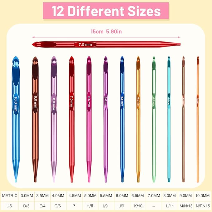 Aeelike Interchangeable Tunisian Crochet Hooks Set, 12 Sizes Colorful Tunisian Crochet Hooks Set with 4 Cables 3.0mm - 10.0mm Smooth Ergonomic Hook for Making Blanket Scarves, Ideal Gift