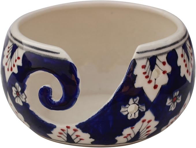 7" Inch Ceramic Yarn Bowl for Knitting and Crocheting with Smooth Spiral Outlet – Tangle-Free Yarn Organizer by ABHANDICRAFTS (AB-BOWL-022)