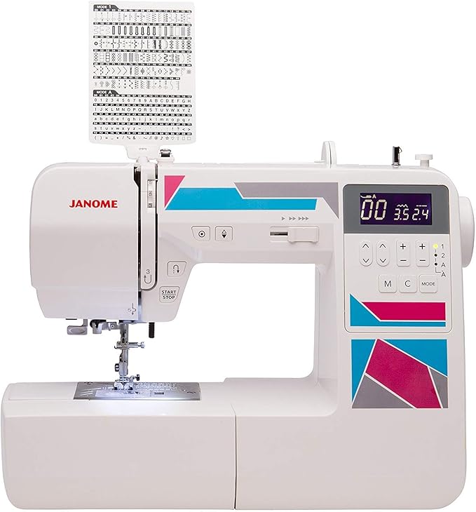 Janome MOD-200 Fully-Featured Computerized Sewing Machine with 200 Stitches, 12 Buttonholes, Alphabet Stitches, Stitch Memory, Drop Feed, Hard Cover and Bonus Presser Feet