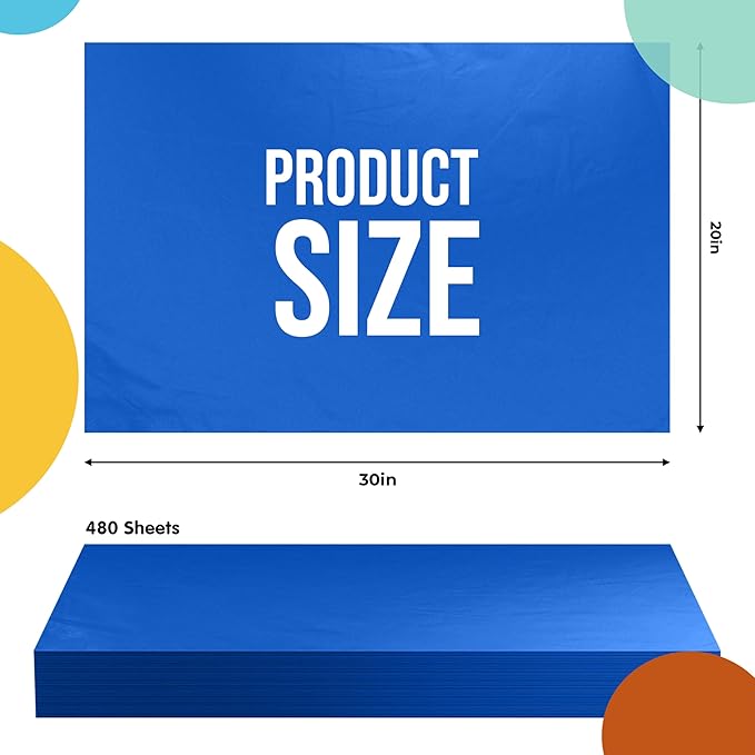 Party Solids Dark Blue Tissue Paper for Gift Bags - 20" X 30" Bulk Tissue Paper Dark Blue 480 Sheets - 10lb Newsprint for Packing, Birthday Gift Box Filler, Packing Supplies for Moving Supplies