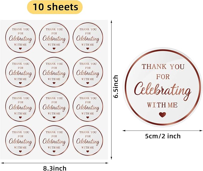 2 Inch Thank You for Celebrating with Me Stickers, 120Pcs Rose Gold Round Labels for Birthday Stickers, Package Favor Sticker, Weddings Shower Thank You Favor Tag Sticker