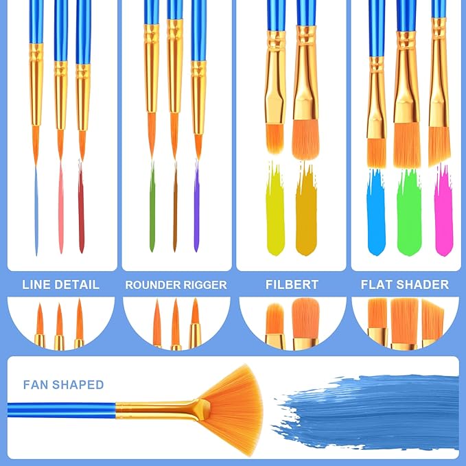 ESRICH Paint Brushes Set,20 Pack 240 Pcs Nylon Hair Paintbrushes Round-Pointed Tip Paint Brush,Artist Paint Brushes for Acrylic Painting,Acrylic Oil Watercolor Face Arts,Kids Adult Drawing