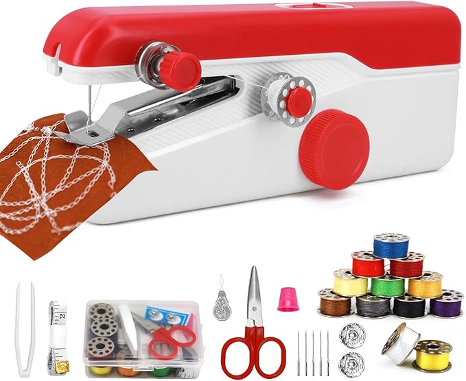 Handheld Sewing Machine, Mini Portable Sewing Machine for Beginners, Electric Fast Stitching, DIY Fabric Clothes Repair Kit, Home Travel Mending Machine with Accessories