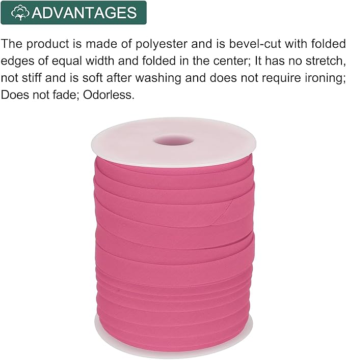 MECCANIXITY 1/2 Inch Double Fold Bias Tape Polyester Continuous Bulk Bias Tape for Sewing,Seaming Quilting Hemming Binding Crafts (Rose Red 55 Yards)