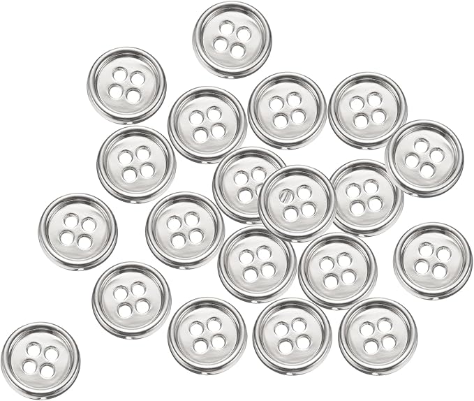 HARFINGTON 20pcs Metal Sewing Button, 12mm 4-Hole Round Suit Shirts Coats Clothes Sewing Buttons for Decoration Craft, Silver