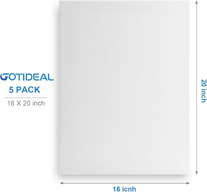 GOTIDEAL Canvases for Painting, 16x20 inch of 5 Pack, Professional Primed White Blank Flat Canvas Panels- 100% Cotton Artist Canvas Boards for Acrylics Painting, Oil Watercolor Tempera