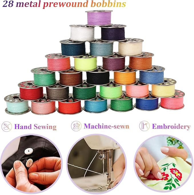 60 Pcs Bobbins Sewing Thread Kit Polyester Mini Bobbins and Thread Spools for Hand & Machine Sewing for Mom Grandma Friend Adults Beginner Kids Traveler