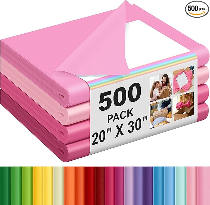 Qilery 500 Sheets Pink Tissue Paper Bulk for Gift Bags 20 x 30 Inch Acid Free Wrapping Paper Sheets for Valentine's Day Decoration DIY Crafts, Packing Supplies for Moving, Wedding Party, DIY Flowers