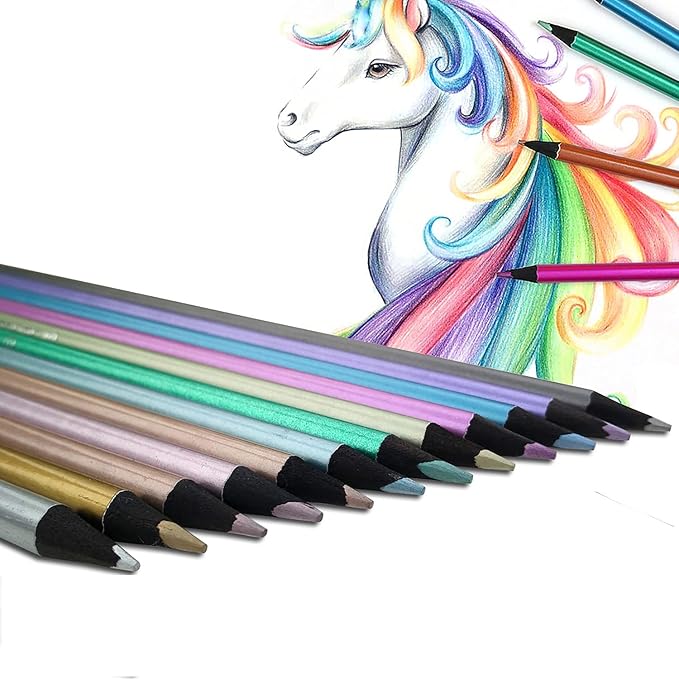 12pcs Metallic Non Toxic Colored Drawing Pencils 12 Color Drawing Sketching Color Pencil