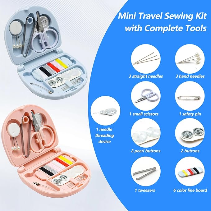 Yasdyri 4 Pack Mini Sewing Kit, Portable Sewing Kit for Travel, Mini Travel Sewing Kit TSA Approved Mini Sewing Box Kit with Threads Scissors Hand Sewing Needles