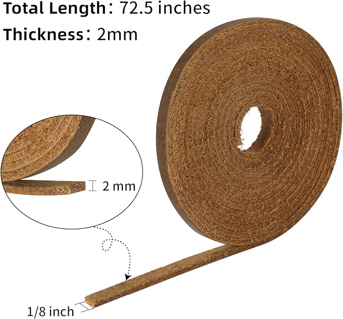 Ringsun 1/8 Inch Wide Flat Leather Strips for Crafts, Leather Shoe Laces Boot Laces Full Grain Leather Straps Cord String for Crafts, Tooling (2mm Thick 72.5 Inches Long Dark Brown)