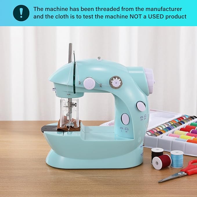 Sewing Machine for Beginners with Expansion Table and Foot Pedal and 42Pcs Sewing kit Finger Guard & Light Mini Small Portable Sewing Machines 2-Thread 2-Speed 2-Switches for Kids Ages 8-12