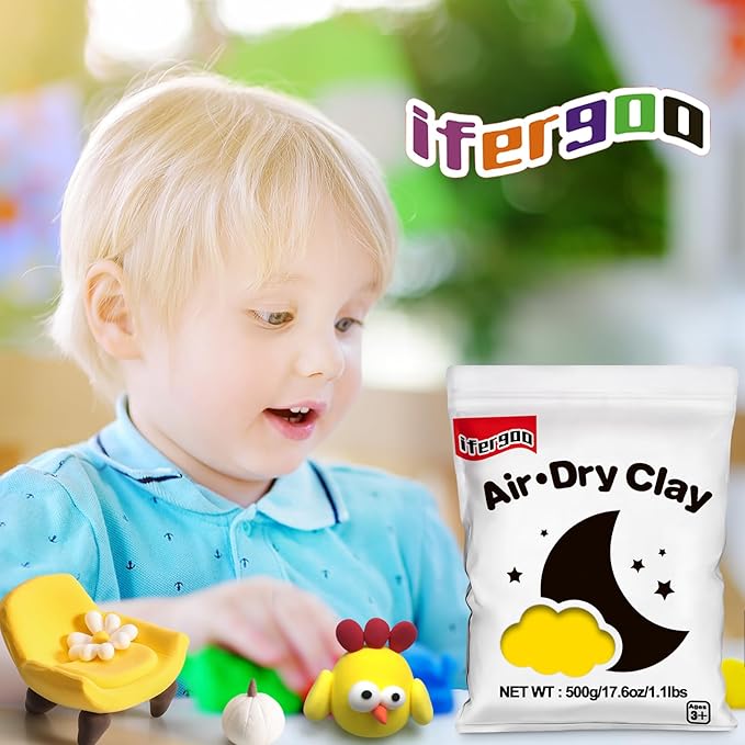 Ifergoo Yellow Air Dry Modeling Clay- Moldable Cosplay, Air Dry, Squishy Molding Clay for Adult Arts & Craft Project, Fake Bake, Slime Supplies, 1.1LBS/500G
