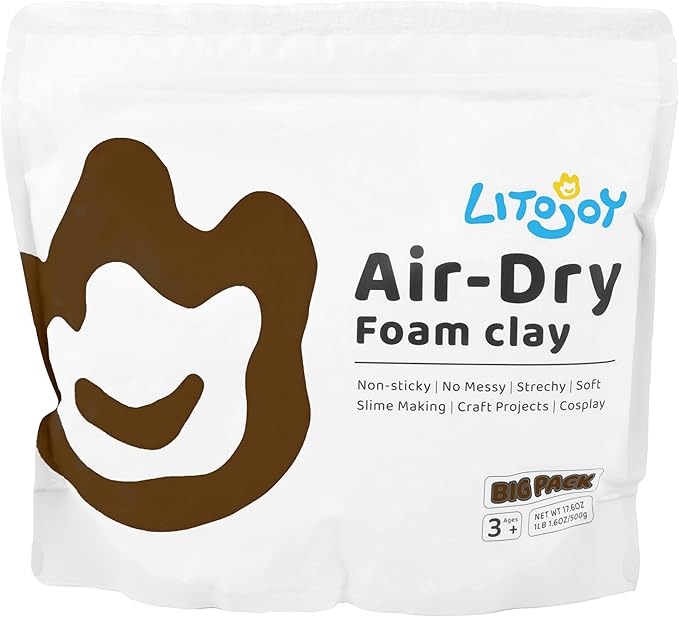 Dark Brown Air Dry Foam Clay - Modeling, Soft, Light Weight for School Supply, Art Projects, Deco Flower Mirror, Halloween Cosplay Props, Slime Supplies- 1.1 Lbs / 500 Grams (Dark Brown)