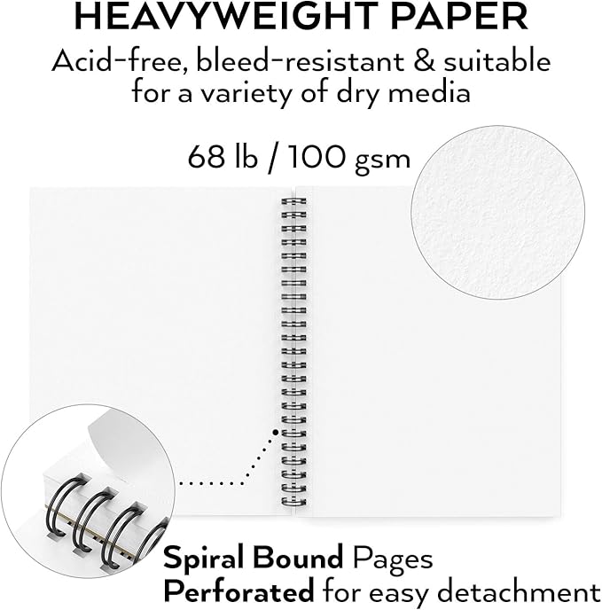 ARTEZA Spiral Sketch Book 9x12" Drawing Pad 100 Sheets Sketch Pads for Drawing for Adults & Teens