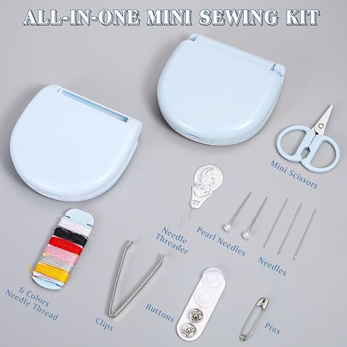 Yuxung 10 Pcs Mini Travel Sewing Kit Portable Emergency Repair Kit Mini Sewing Box with Threads Scissors Needles DIY Supplies for Beginner Traveler Hotel Charity(Light Blue)