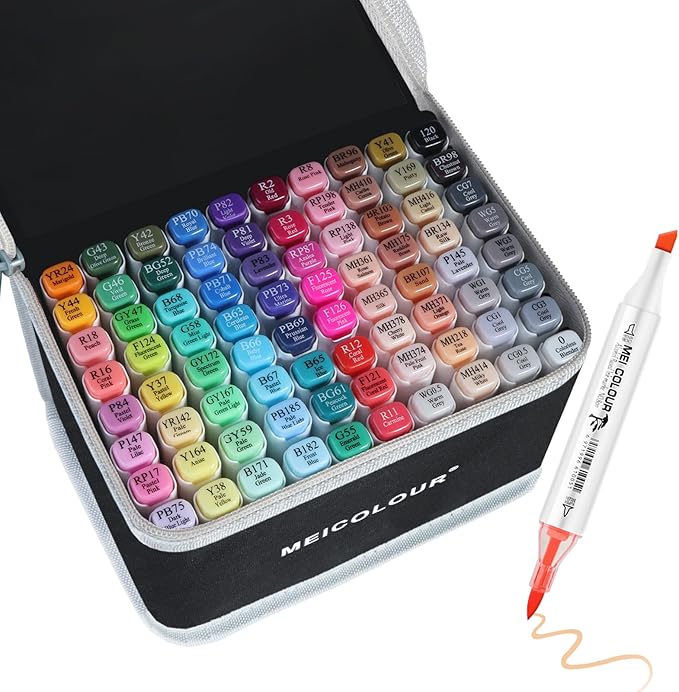 Alcohol Markers Brush Tip for Adults Artists, 80 Animation colors Coloring Book No Bleeding Marker, Professional Permanent Drawing Marker Christmas Gift