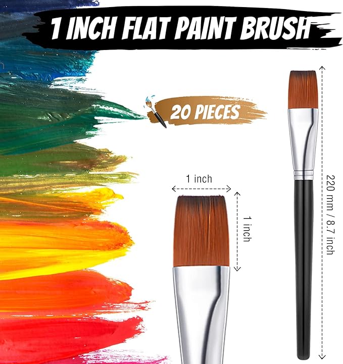 Zonon 20 Pcs Flat Paint Brushes Acrylic Painting Craft Accessories Classroom Prizes Gifts Small Watercolor Paint Brushes Bulk for Adult Artist Detail Oil Canvas Face(1 Inch,Black)