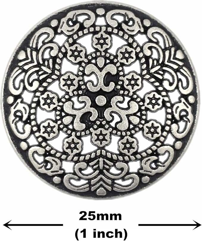 Bezelry 10 Pieces Hoya Flowers Openwork Metal Shank Buttons. 25mm (1 inch) (Antique Silver)