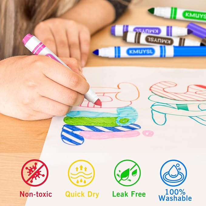 KMUYSL Washable Markers Bulk, 12 Assorted Colors - Broad Line Conical Tip Coloring Markers, School Art Supplies, Back to School Essentials & Teacher Classroom Must Haves (192 Pcs)