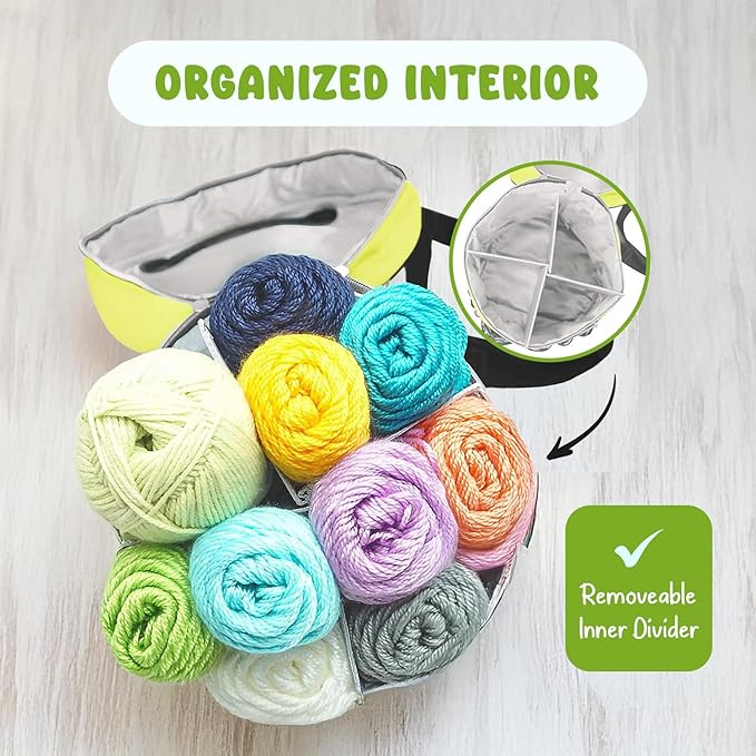 Stitch Happy Knitting Bag, Sunshine: 7 Pocket Yarn Bag, Crochet Bag, Yarn Storage, or Crochet Storage