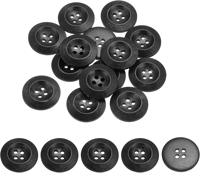 uxcell 80Pcs Wooden Buttons, 28mm(1 1/8") 4 Hole Round Wood Sewing Button Craft for Sewing DIY Craft Clothing, Black