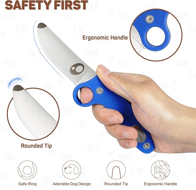 Kids Knife Boy Scout Knife with Educational Ring & Sheath & Rounded Tip - Whittling Knife Blue G10 Handle for Boys/Girls First Сamping Cutting