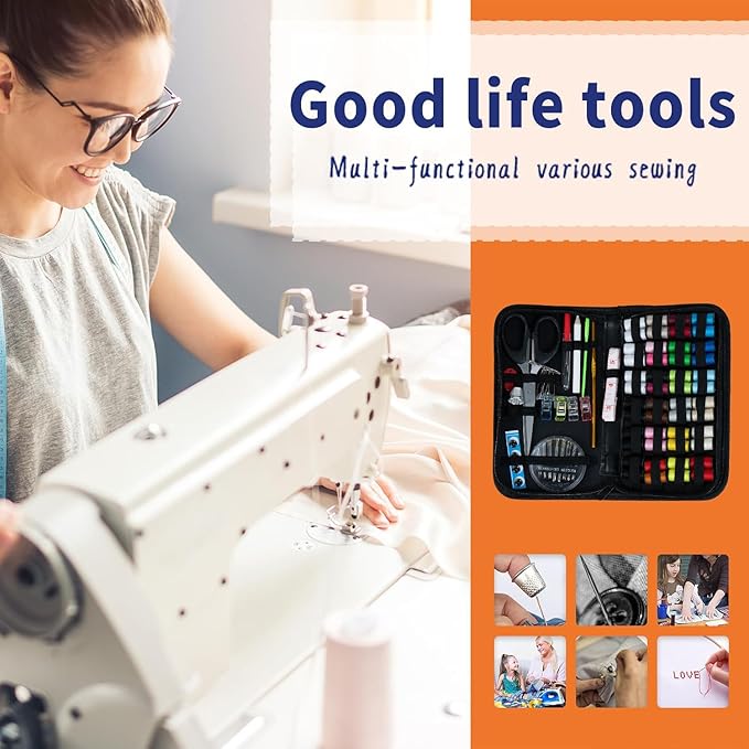 Sewing Kit for Adults, Needle Thread Kit for Sewing, Sewing Supplies Accessories with Tailor Scissors, Thread spools, Bracelet Pin Cushions, Thimble, 30 Needles, Emergency DIY Home Button Repair Kit