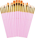 Paint Brushes Set, 20 Pcs Paint Brushes for Acrylic Painting, Oil Watercolor Acrylic Paint Brush, Artist Paintbrushes for Body Face Rock Canvas, Adult Drawing Arts Crafts Supplies, Pink