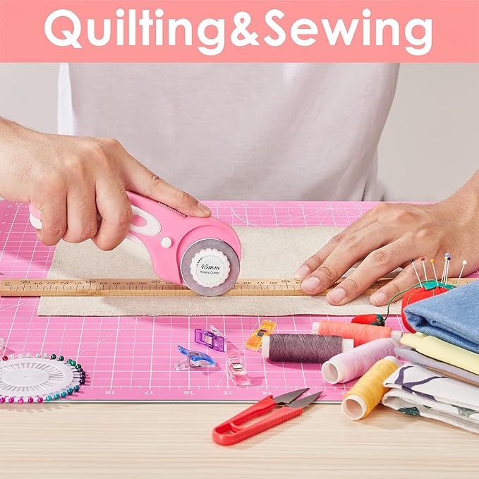HEADLEY TOOLS 18"x24" Thickened Self Healing Cutting Mat, A2 Rotary Cutting Sewing Mat for Crafts, Double Sided 5-Ply Table Cutting Board for Fabric Quilting Patchwork Arts Hobby Project, Pink/Purple