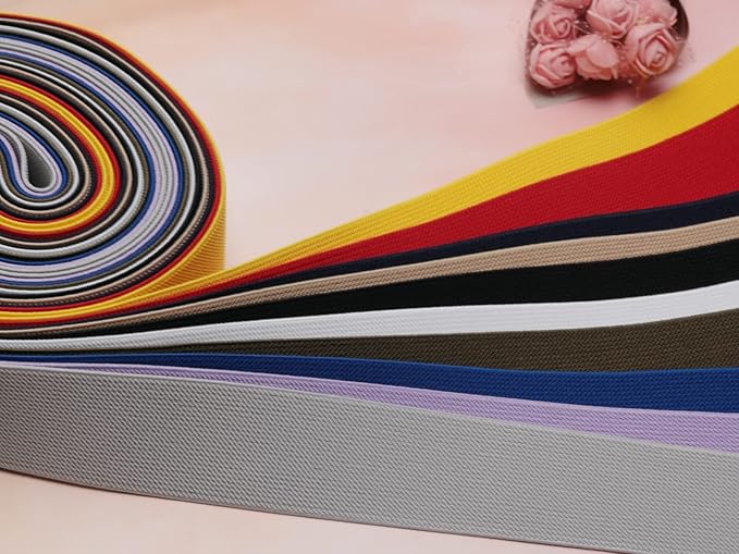 1 1/2 Inch 20 Yards Knit Elastic Band Double-Side Twill Woven Elastic Heavy Stretch High Elasticity for Sewing Pants Waistband, Wigs, Skirts, Craft DIY Projects Mixed Color